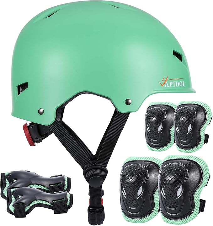 3-8 岁男孩女孩,防护装备套装带自行车滑板头盔和护膝护腕,适用于幼儿